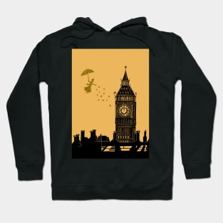 Mary Poppins and Big Ben Linocut in black and yellow Hoodie